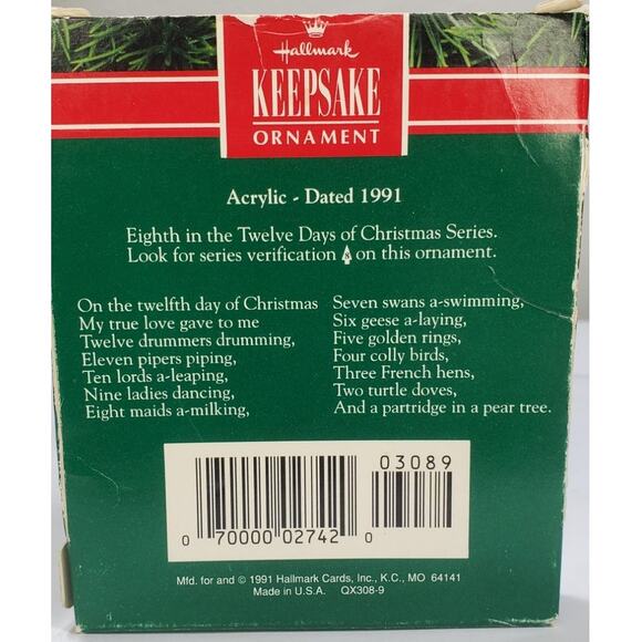 1991 Hallmark Keepsake Ornament 12 days of Christmas 8 Maids a Milking PRE-OWNED - Picture 3 of 4